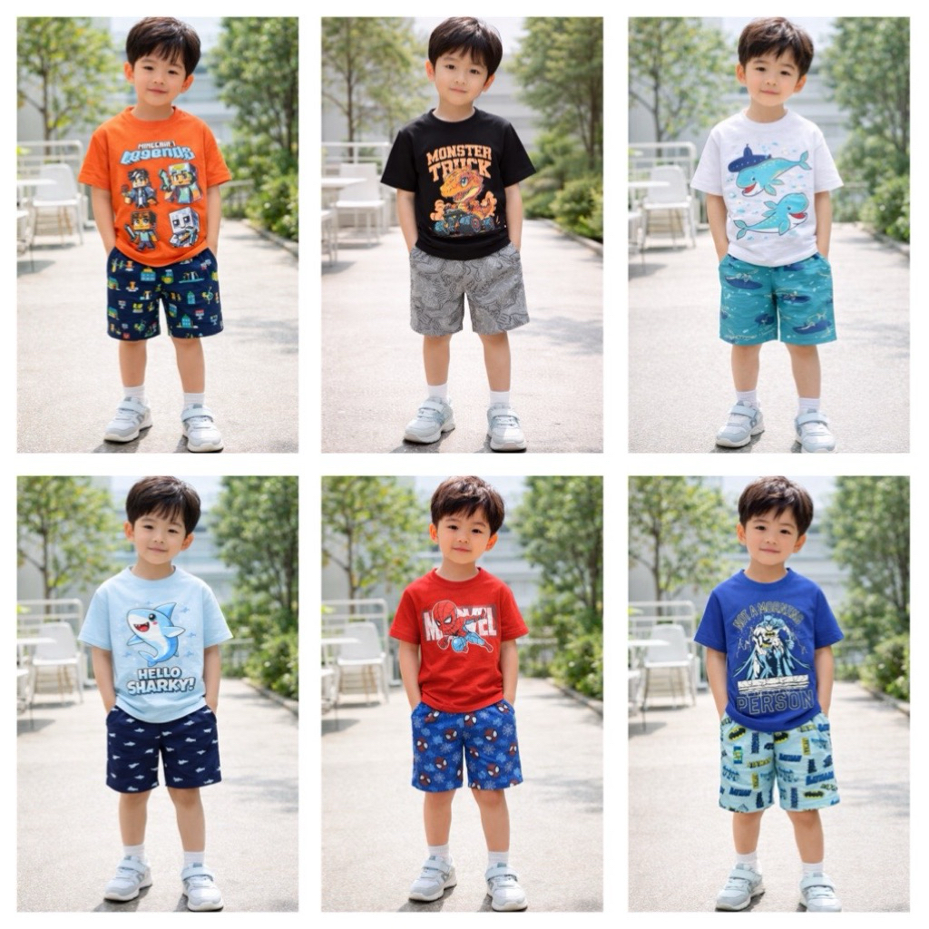 Bộ đồ cotton bé trai size nhí Janeshop, Set bộ đồ hè cho bé trai chất thun cotton xuất 12-27kg