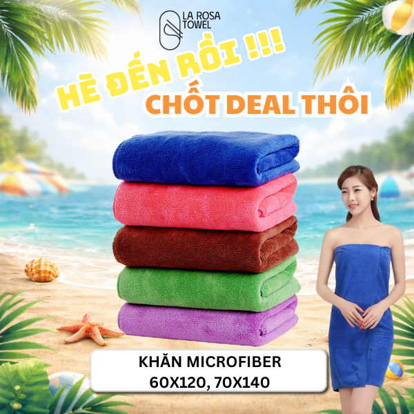 Khăn tắm cỡ lớn cho SPA 60x120, 70x140 LAROSA TOWEL 100% MICROFIBER, mềm mịn, thấm hút, dày dặn, khô
