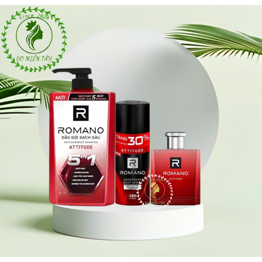 Combo Romano Attitude 3 Món – Dầu Gội 5in1 610g + Xịt 195ml + Nước Hoa 50ml Nam Tính