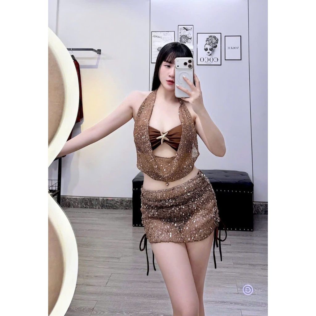 Set đồ đi biển, 4 món CỔ ĐỔ lưới cườm, áo đính sao biển sang chảnh kèm váy Zip LB59 Lanbishop | BigBuy360 - bigbuy360.vn