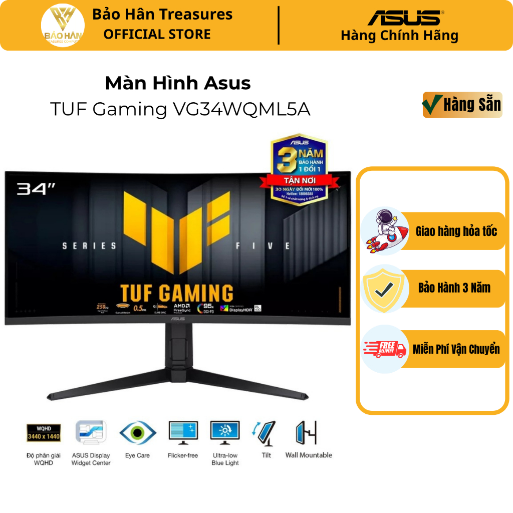 Màn Hình Gaming Asus TUF VG34WQML5A Cong 1500R 34 Inch/ WQHD/ VA/ 250Hz/ 0.5ms - Hàng Chính Hãng