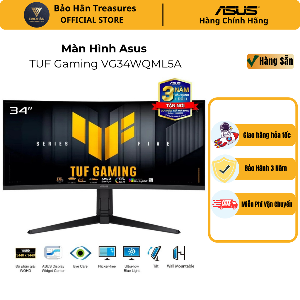 Màn Hình Asus TUF Gaming VG34WQML5A Cong 1500R 34 Inch/ WQHD/ VA/ 250Hz/ 0.5ms - Hàng Chính Hãng