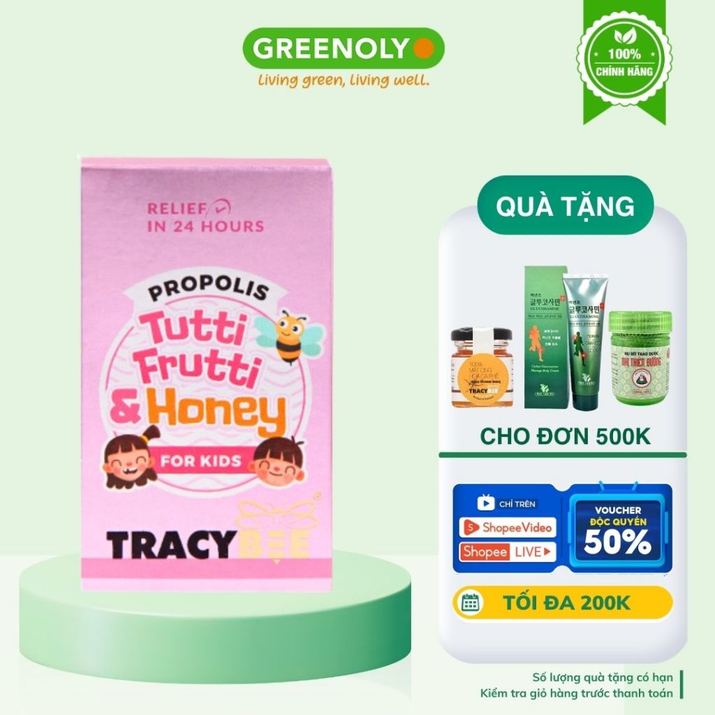 Keo Ong Xanh Hỗ Trợ Giảm Ho Tracybee Propolis Tutti Fruitti & Honey For Kids