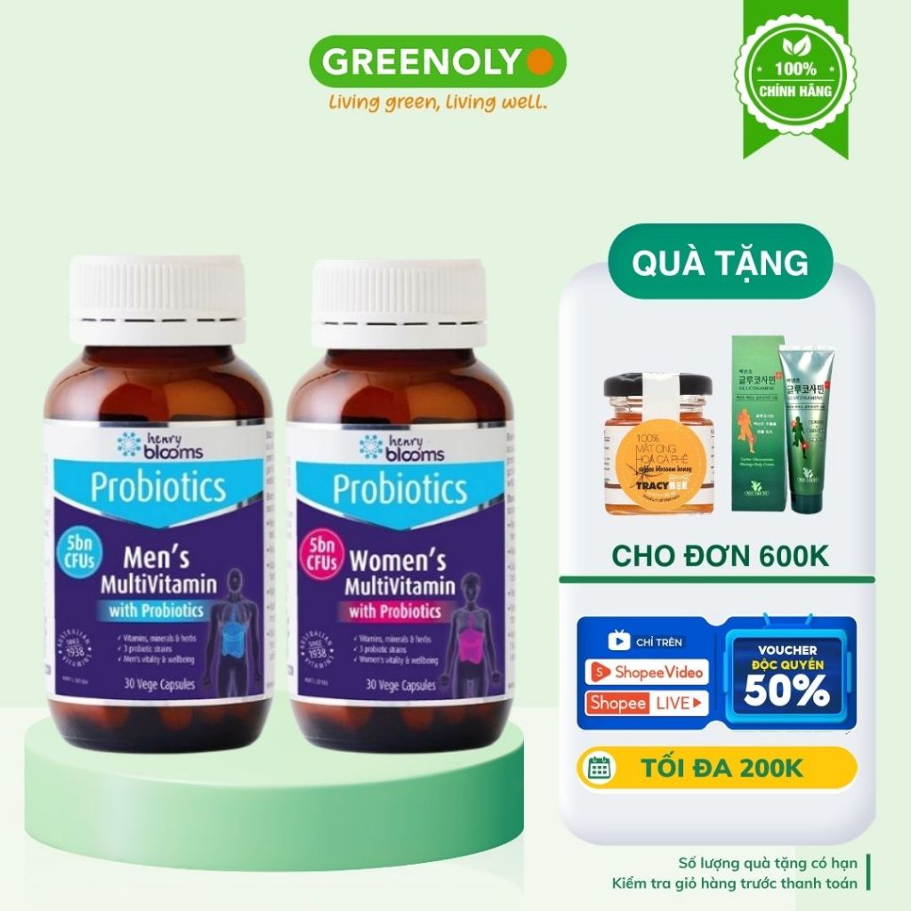 Vitamin Tổng Hợp Henry Blooms Multivitamin With Probiotics Cho Nam và Nữ 30 Viên