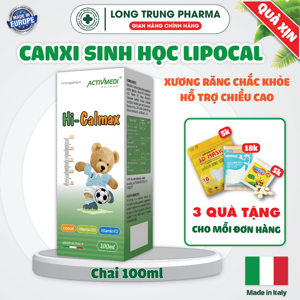 HI CALMAX Bổ Sung Canxi Sinh Học Lipocal, Vitamin D3 K2-Mk7 Hỗ Trợ Chiều Cao, Xương Răng Chắc Khoẻ
