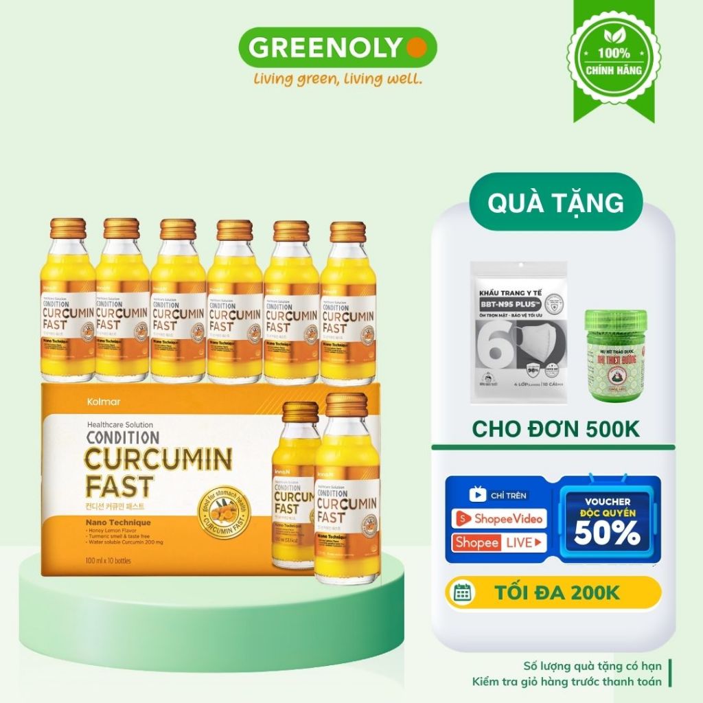 Hộp 10 chai nước tinh nghệ Nano Curcumin Condition Curcumin Fast hỗ trợ bảo vệ và tăng cường chức nă