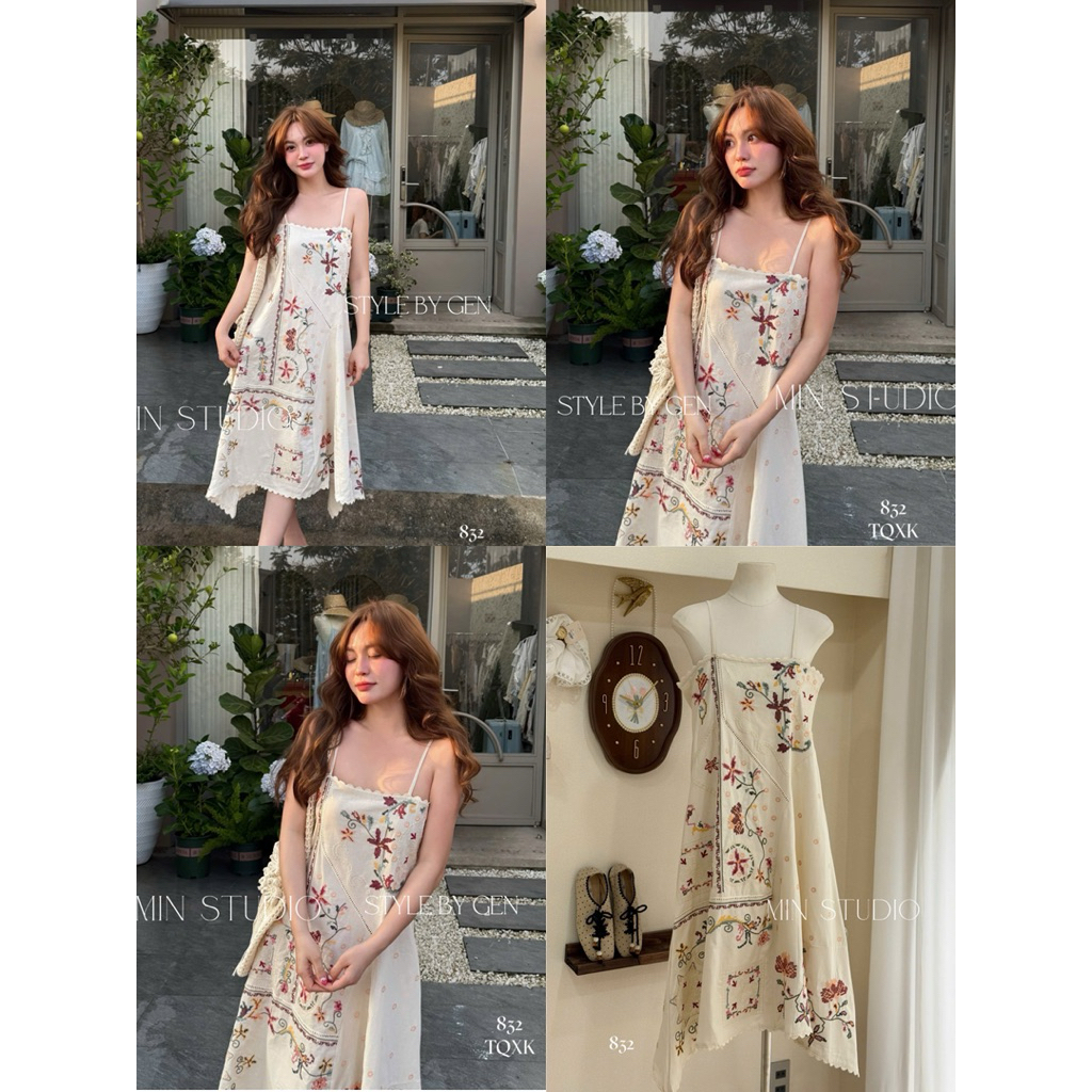 𝙈𝙄𝙉 𝙎𝙏𝙐𝘿𝙄𝙊 Đầm xuất 2s thêu hoạ tiết hoa