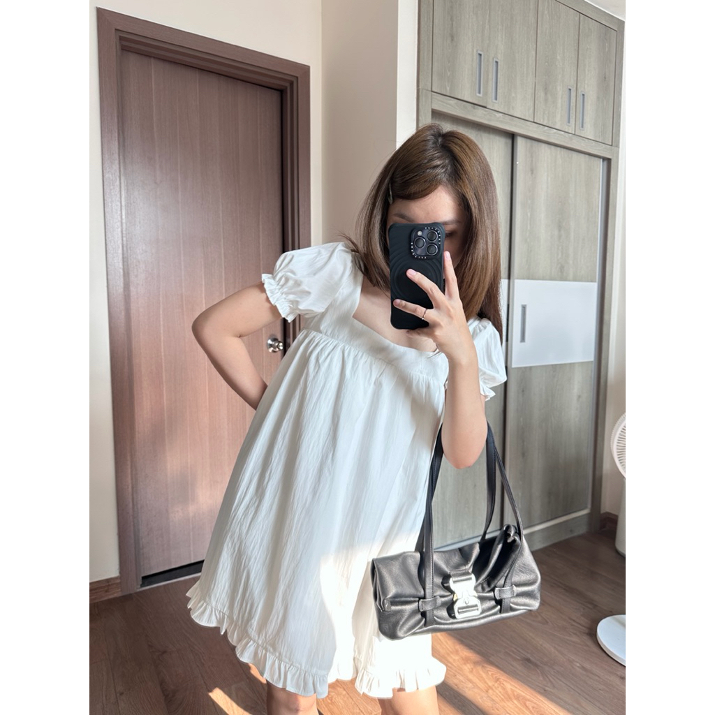 ĐẦM CỔ VUÔNG TAY PHỒNG - ĐẦM DÁNG BABYDOLL CỔ VUÔNG TIỂU THƯ | BigBuy360 - bigbuy360.vn
