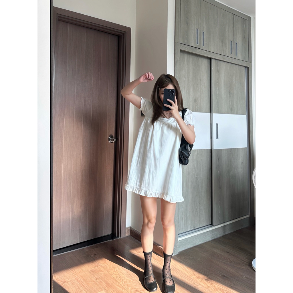 ĐẦM CỔ VUÔNG TAY PHỒNG - ĐẦM DÁNG BABYDOLL CỔ VUÔNG TIỂU THƯ | BigBuy360 - bigbuy360.vn