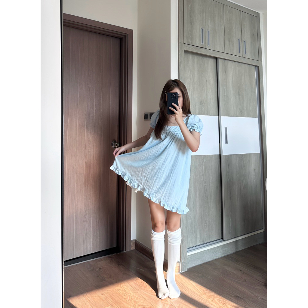 ĐẦM CỔ VUÔNG TAY PHỒNG - ĐẦM DÁNG BABYDOLL CỔ VUÔNG TIỂU THƯ | BigBuy360 - bigbuy360.vn