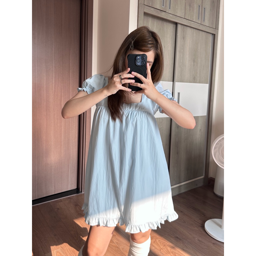 ĐẦM CỔ VUÔNG TAY PHỒNG - ĐẦM DÁNG BABYDOLL CỔ VUÔNG TIỂU THƯ | BigBuy360 - bigbuy360.vn