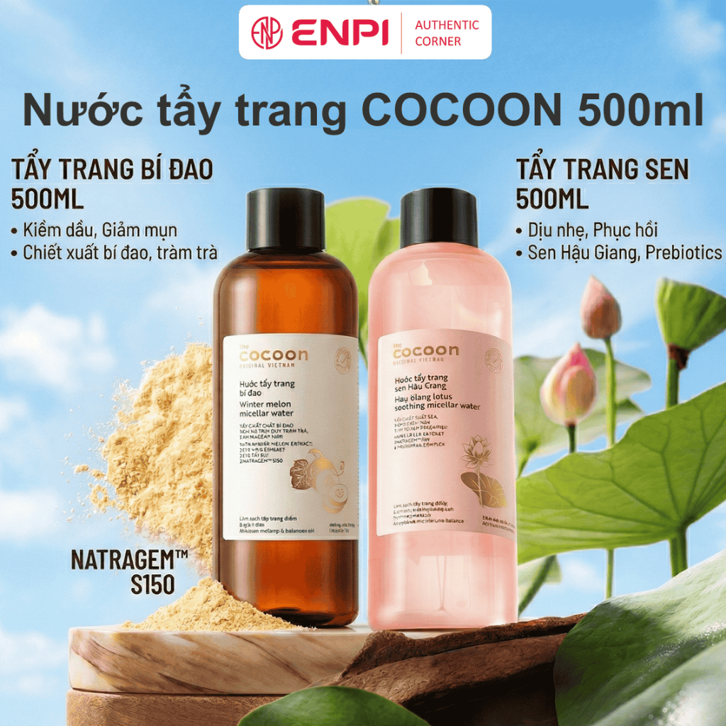 Nước Tẩy Trang COCOON 500ml – Làm sạch sâu, dịu nhẹ, không cồn cho da dầu & nhạy cảm ENPI Chính hãng