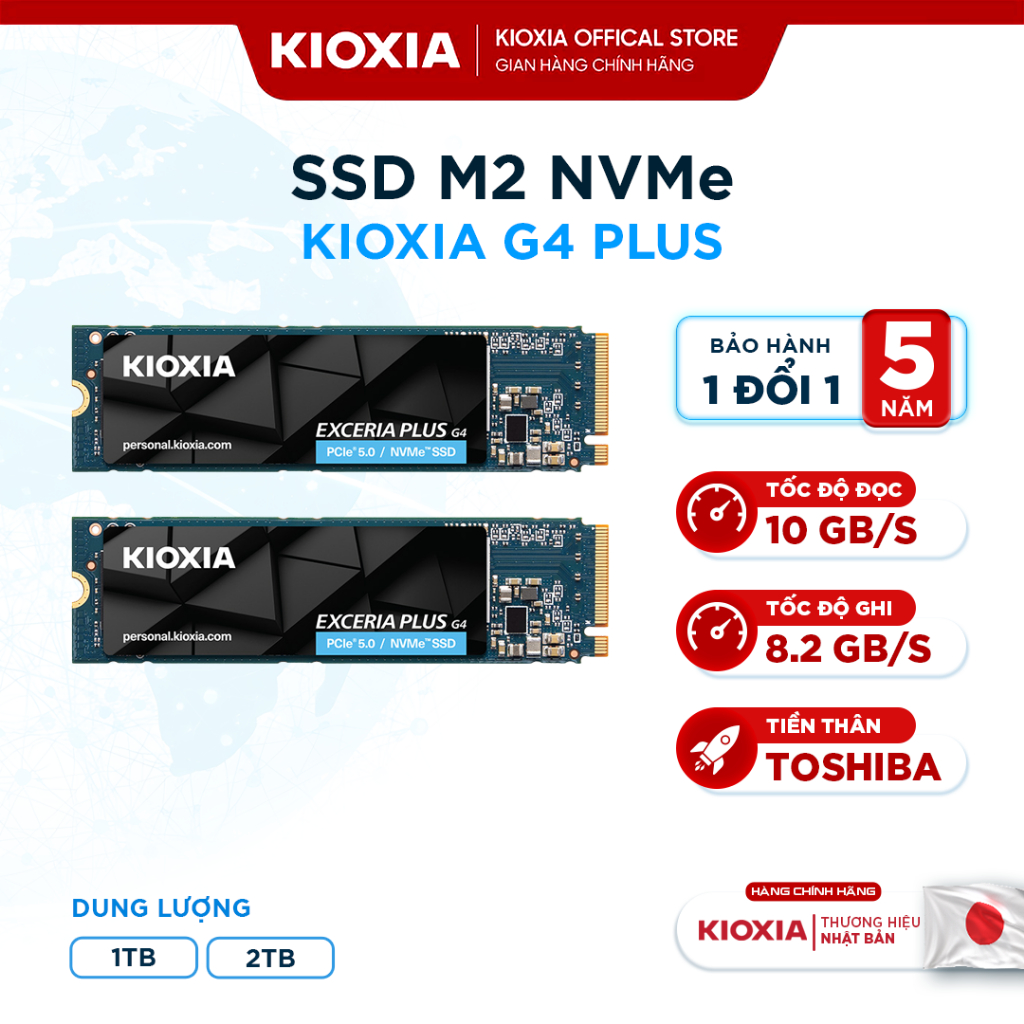 SSD KIOXIA G4 PLUS 1TB/2TB Gen 5 - M2 NVMe 10000/7900MB/s, BH 5 Năm