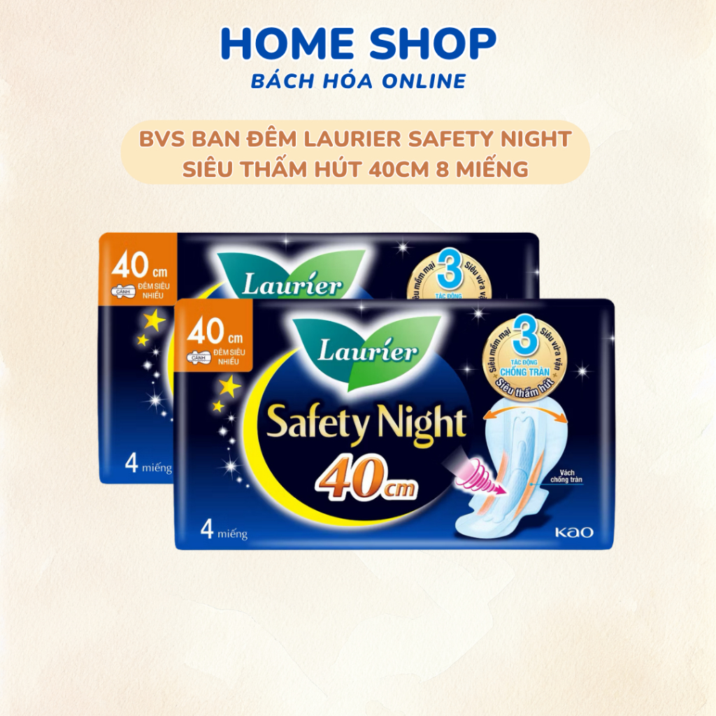 Combo 03 Băng vệ sinh Laurier Safety Night Đêm Siêu An Toàn 40cm 8 Miếng
