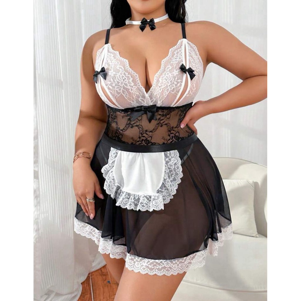 Set đồ lót bigsize 75-130kg, đồ ngủ sxy/đồ cosplay bigsize, đồ hầu gái bigsize
