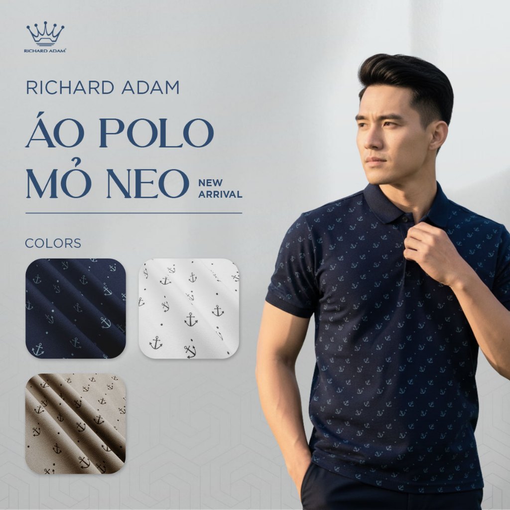 Áo Polo Mỏ Neo Richard Adam, Vải Nano Cotton Cao Cấp, Mềm Mại, Thoáng Mát, Form Regular Fit PL050326