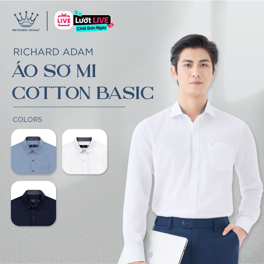 Áo Sơ Mi Nam Dài Tay Richard Adam Vải Cotton Mềm, Cao Cấp, Thoáng Mát, Khử Mùi, Chống Nhăn SM181025