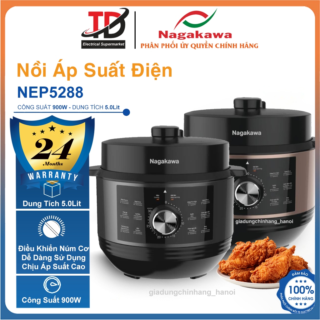 Nồi Áp Suất Điện Nagakawa NEP5288 & NEP5266, 900W-5.0Lit, 13 Chế Độ Tự Động, Hàng Chính Hãng