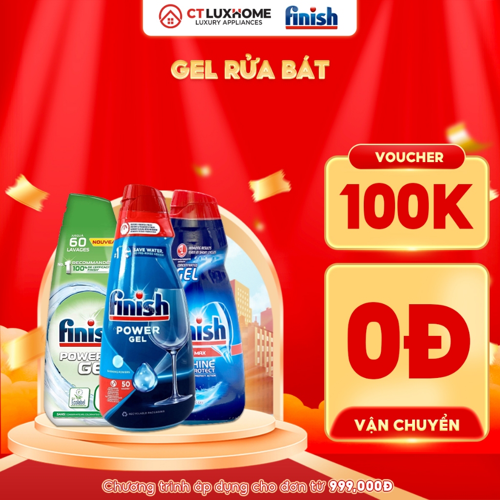 Gel rửa chén bát Finish - Gel rửa chén bát Eco 0% PowerGel [Chính Hãng]
