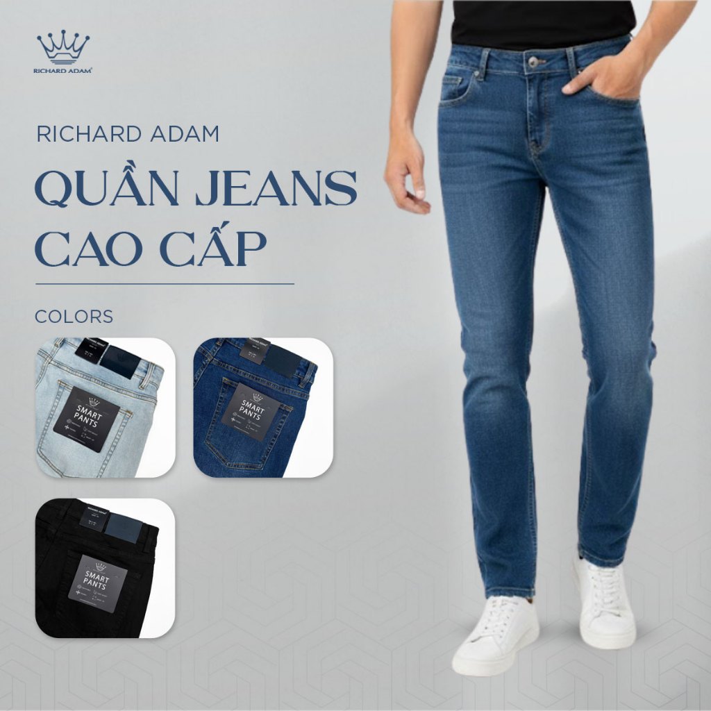 Quần Jeans Nam Richard Adam, Vải Denim Cao Cấp, Co Giãn, Thoáng Mát, Thấm Hút Tổt, Phom Regular QJ15