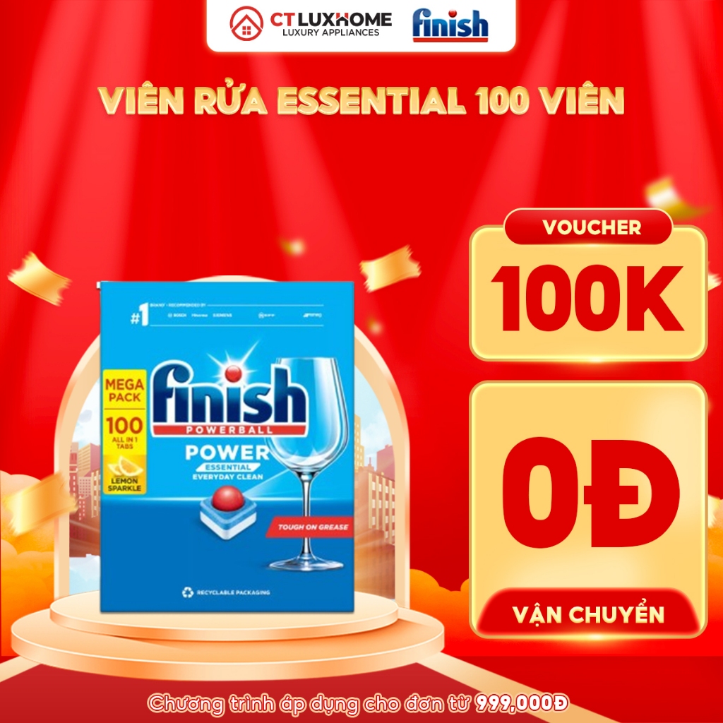 Viên rửa chén bát Finish Essential 100 viên [6 chức năng - Hàng chính hãng]