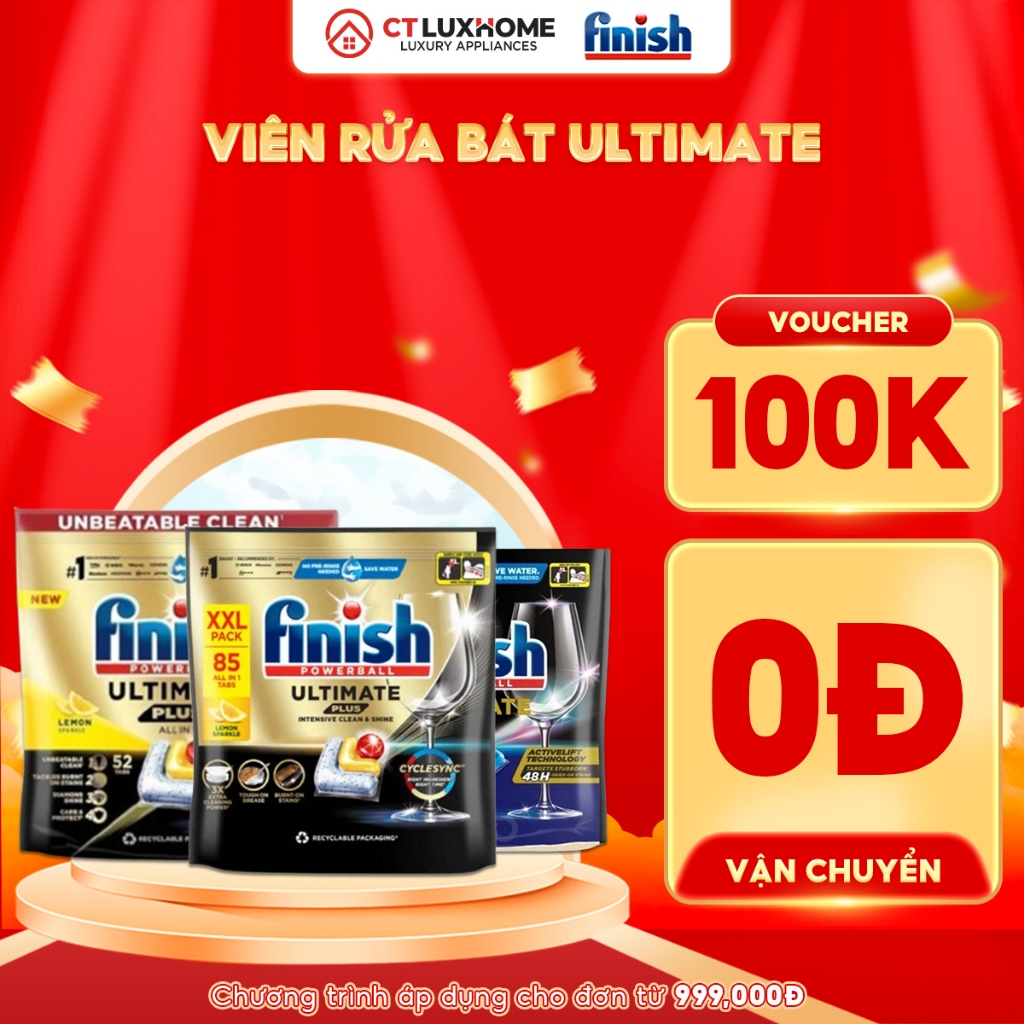 Viên rửa chén bát Finish Ultimate 30 viên, 33 viên, 52 viên, 55 viên, 85 viên [14 chức năng]