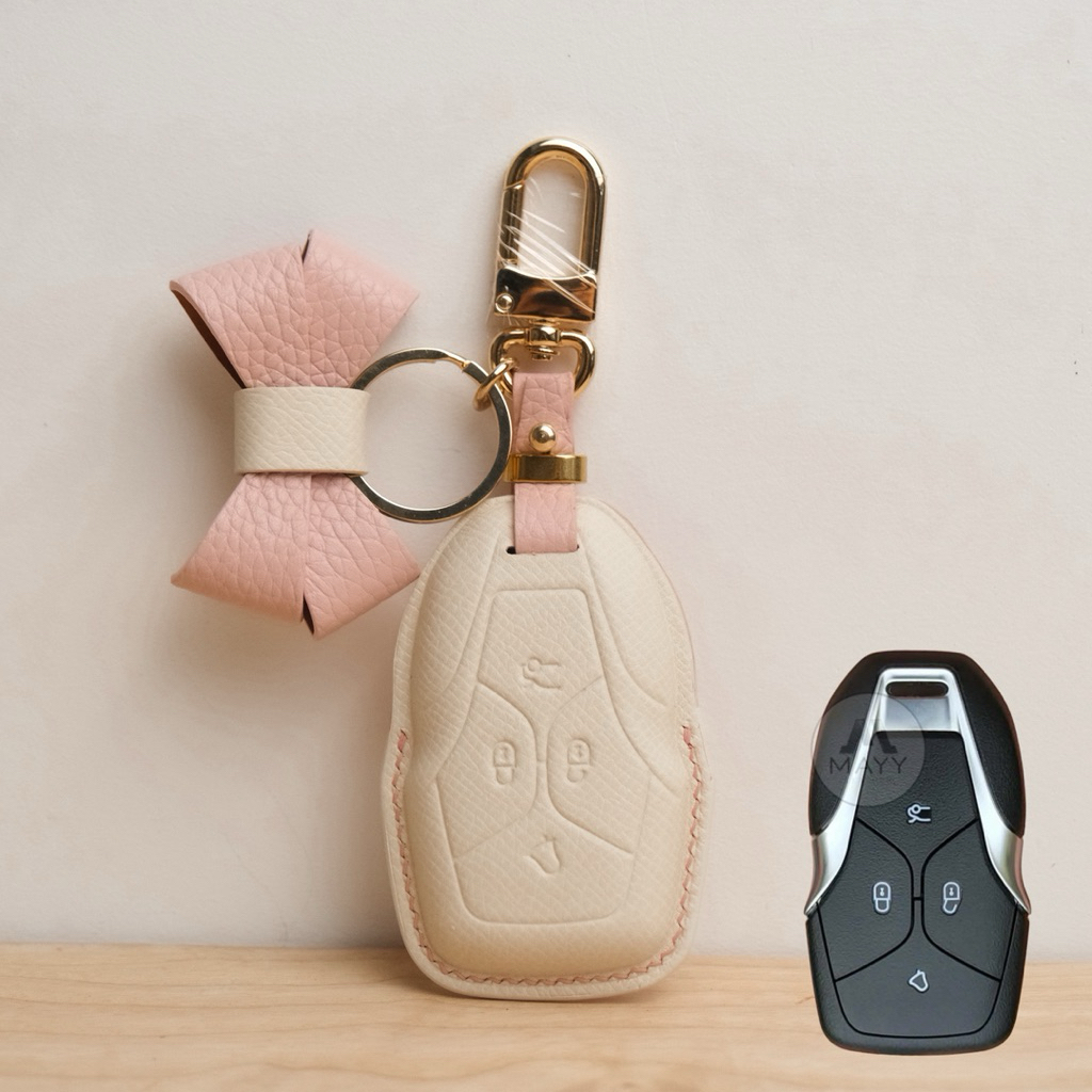 Bao Da Chìa Khoá xe Vinfast 2026 , VF6 VF7 VF8 VF9, VF6Plus VF7Plus VF8plus VF9plus  -Màu kem mix hồ