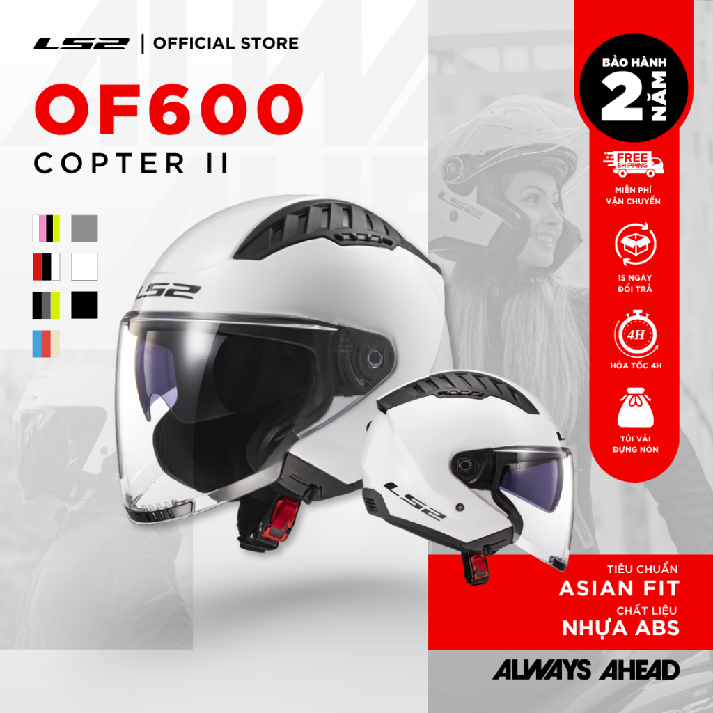 Mũ Bảo Hiểm 3/4 LS2 OF600 Copter II 2 Kính Asian Fit Đi Phố An Toàn Đi Phượt Ngắn
