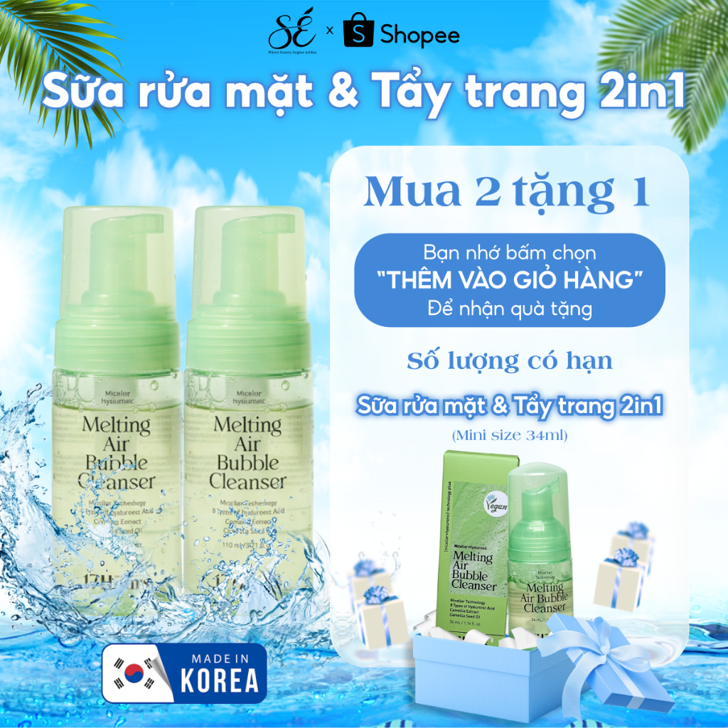 Combo 2 Sữa Rửa Mặt Tẩy Trang 17Hours Melting Air Bubble Cleanser 2 Trong 1 Dạng Bọt 110ml