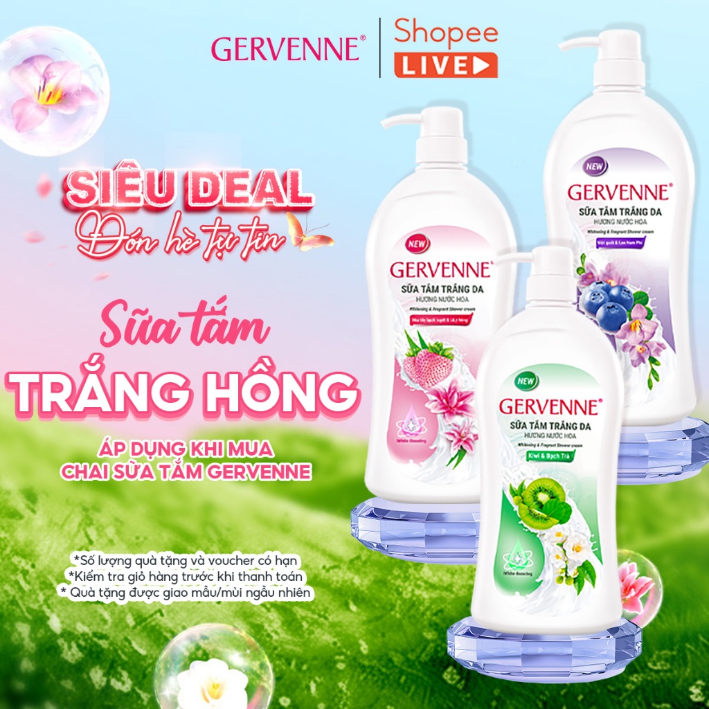 Sữa tắm trắng da hương nước hoa Gervenne 450g / 900g / 1.2l (3 mùi) ( Tặng mùi ngẫu nhiên ) - Live