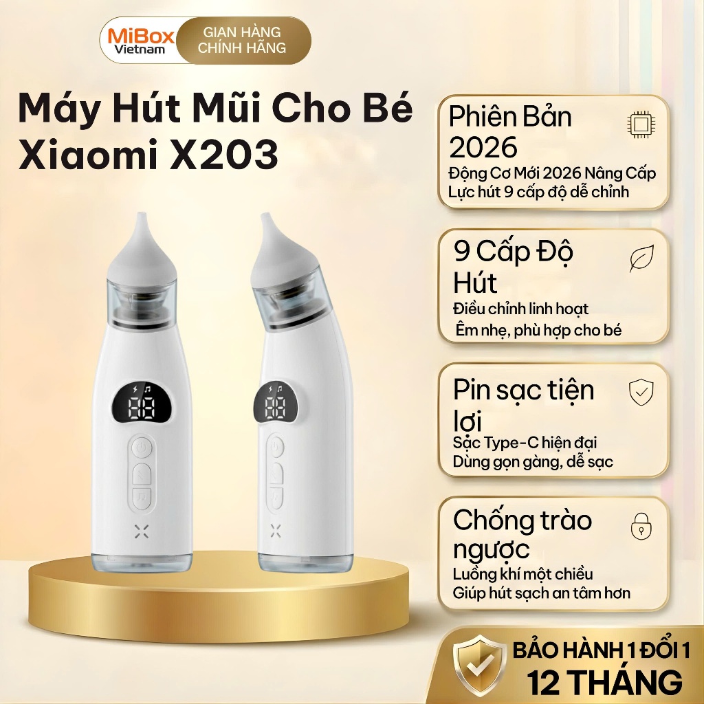 Máy Hút Mũi Xiaomi X203 Cho Bé Phiên Bản 2026, 9 Cấp Độ Hút, Chống Trào Ngược, Sạc Type-C