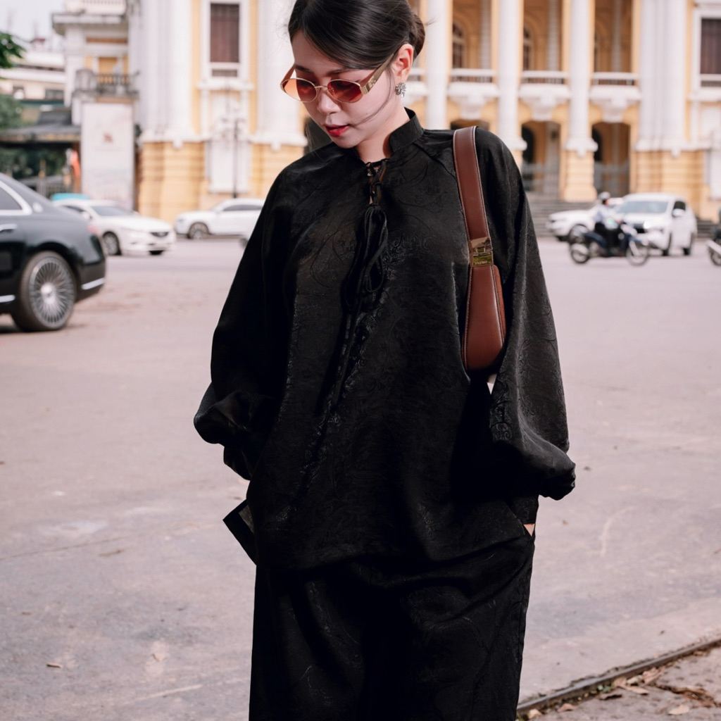 KHÓI | Set áo đan dây kèm quần dài tơ óng by Ashley Studio