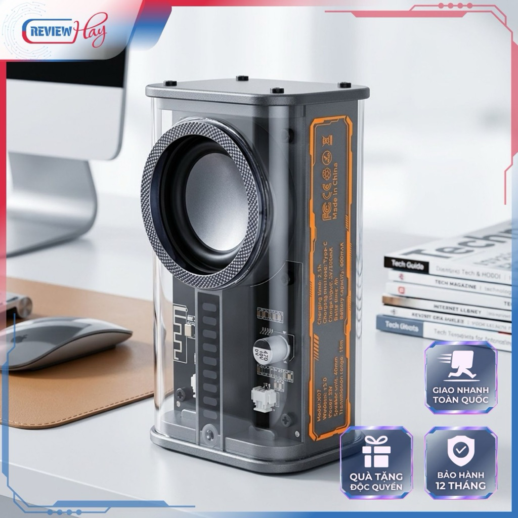 Loa Bluetooth Toocki K07 - Transparent Mecha Wireless Speaker có TWS - kết nối được 2 loa