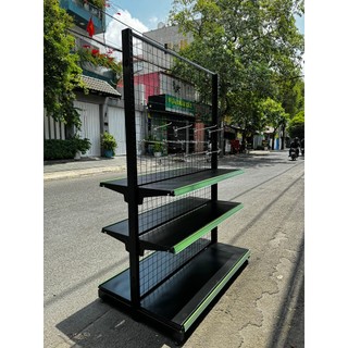 Kệ  siêu thị đôi (2 mặt) MÀU ĐEN ( Cao 1m5 x Dài 1m2 x 1 2 3 4 tầng ) tặng kèm nẹp nhựa.