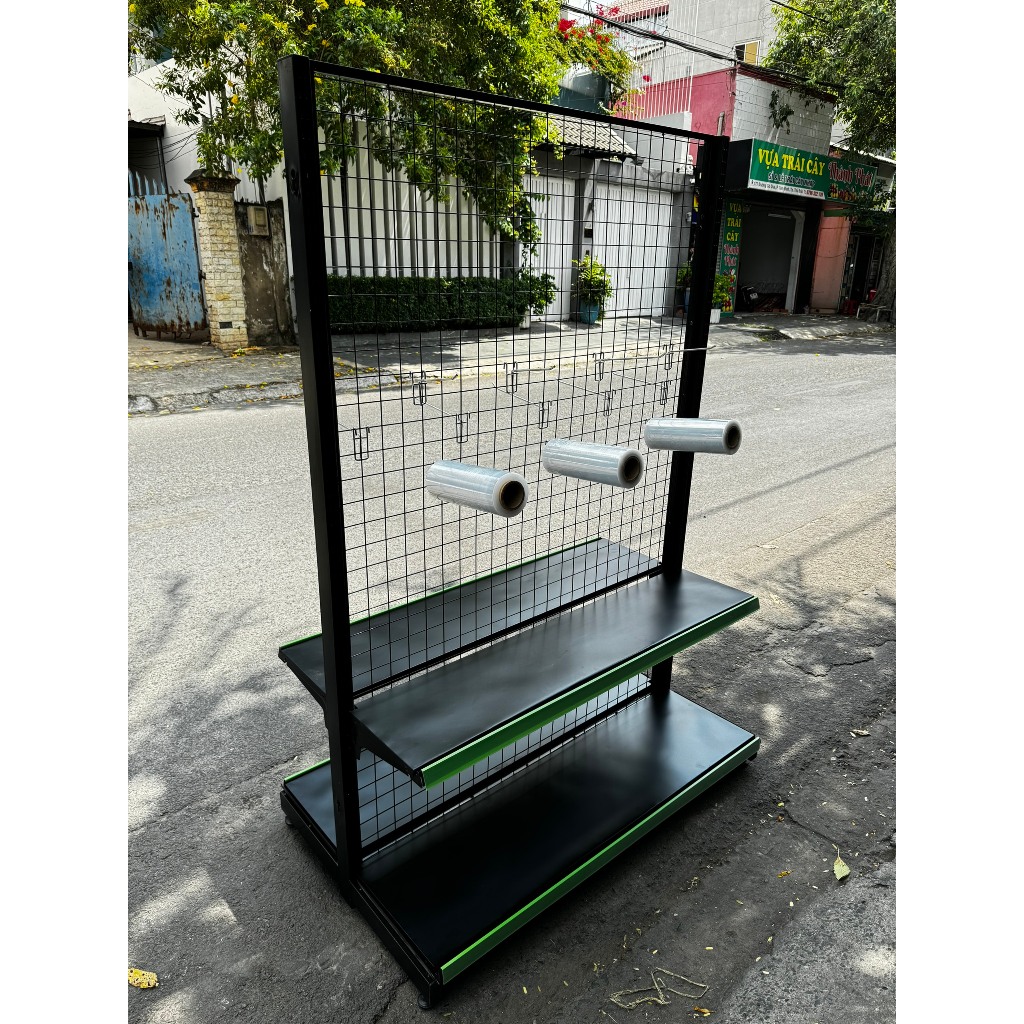 Kệ  siêu thị đôi (2 mặt) MÀU ĐEN ( Cao 1m5 x Dài 1m2 x 1 2 3 4 tầng ) tặng kèm nẹp nhựa.