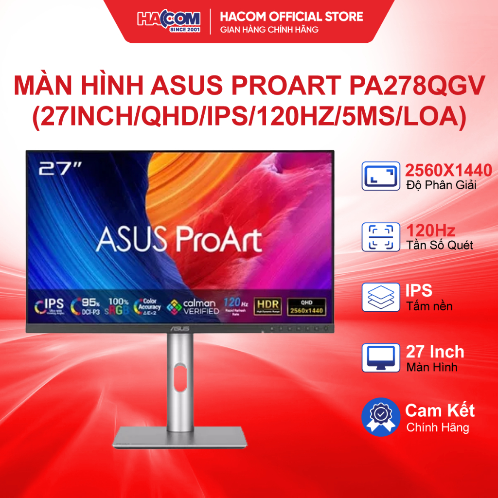 Màn Hình Asus ProArt PA278QGV (27inch/QHD/IPS/120Hz/5ms/Loa) - BH 36 Tháng HACOM PC