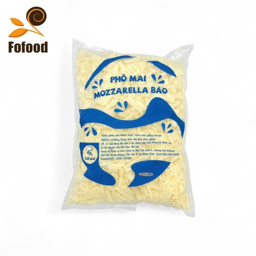 Phô mai Mozzarella bào sợi 2kg – phô mai kéo sợi, làm pizza, mì ý, bánh mì, đồ chiên