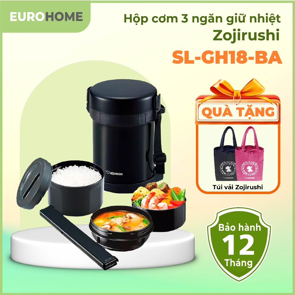 Cà Men/ Hộp Cơm Giữ Nhiệt 3 ngăn Zojirushi SL-GH18-BA dung tích 1.27L, bảo hành 1 năm chính hãng
