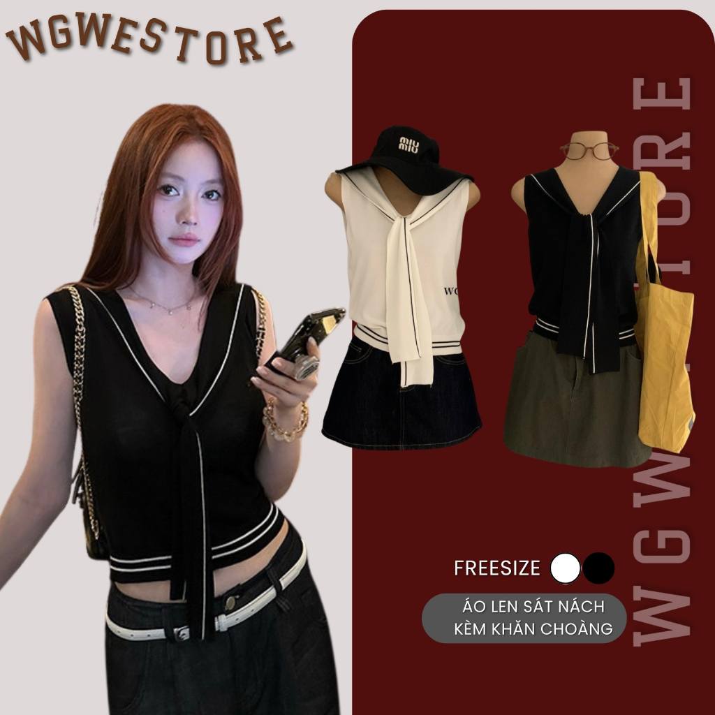 Áo Len Mongtoghi Nữ WGWE 9255 – Sát Nách Basic, Phối Khăn Thanh Lịch