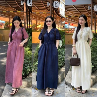 Váy Dáng Dài Chất Bông Gãy Thiết Kế Rút Ngực, Đầm Form Rộng Kiểu Dáng Sang Trọng Thoải Mãi Thời Trang D186 CEBA BOUTIQUE