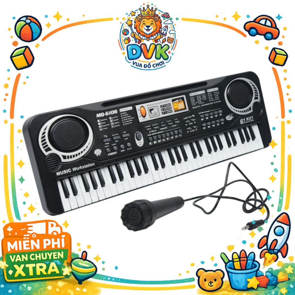 Đàn Piano 61 Phím Đa Năng, Organ Điện Tử Keyboard 61 Phím Có Mic, Nhiều Chức Năng, Đồ Chơi Trẻ Em