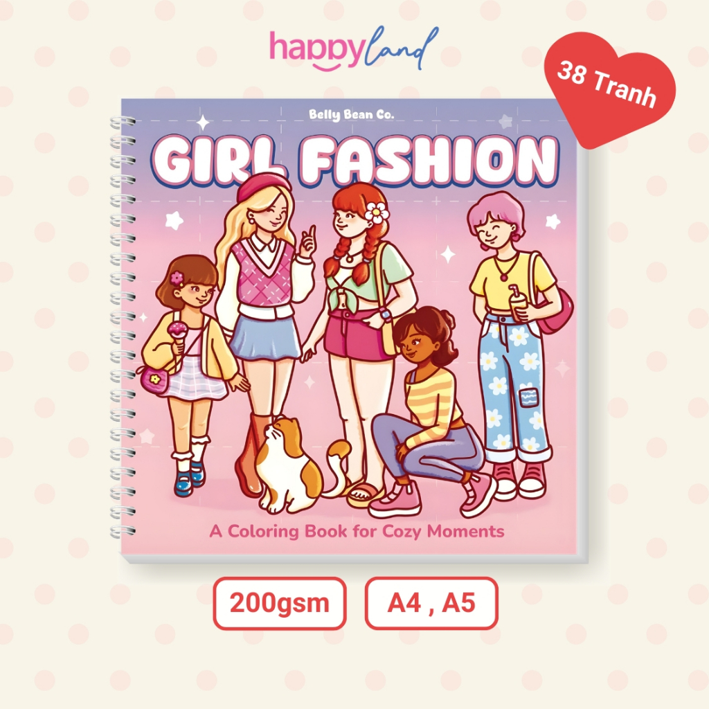 Bộ Tranh Tô Màu Thời Trang Girl Fashion, Quyển 38 Tranh Giấy Dày 200gsm, Khổ A4 A5, Tranh Tô Màu Cho