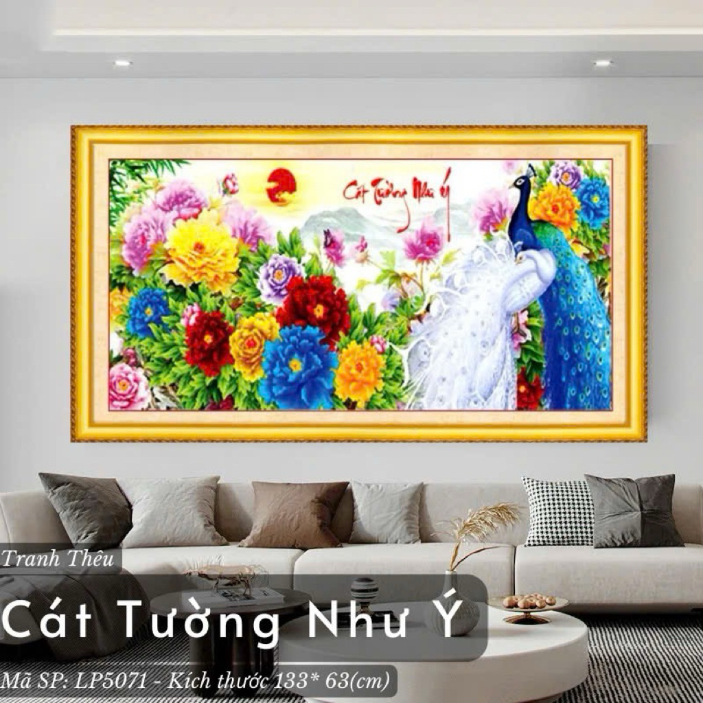 (Long Phung)Tranh Thêu Chữ Thập Cao Cấp Dream Valley CHIM CÔNG Hoa Khai Phú Quý Dv6315:100x55 cm(tự 