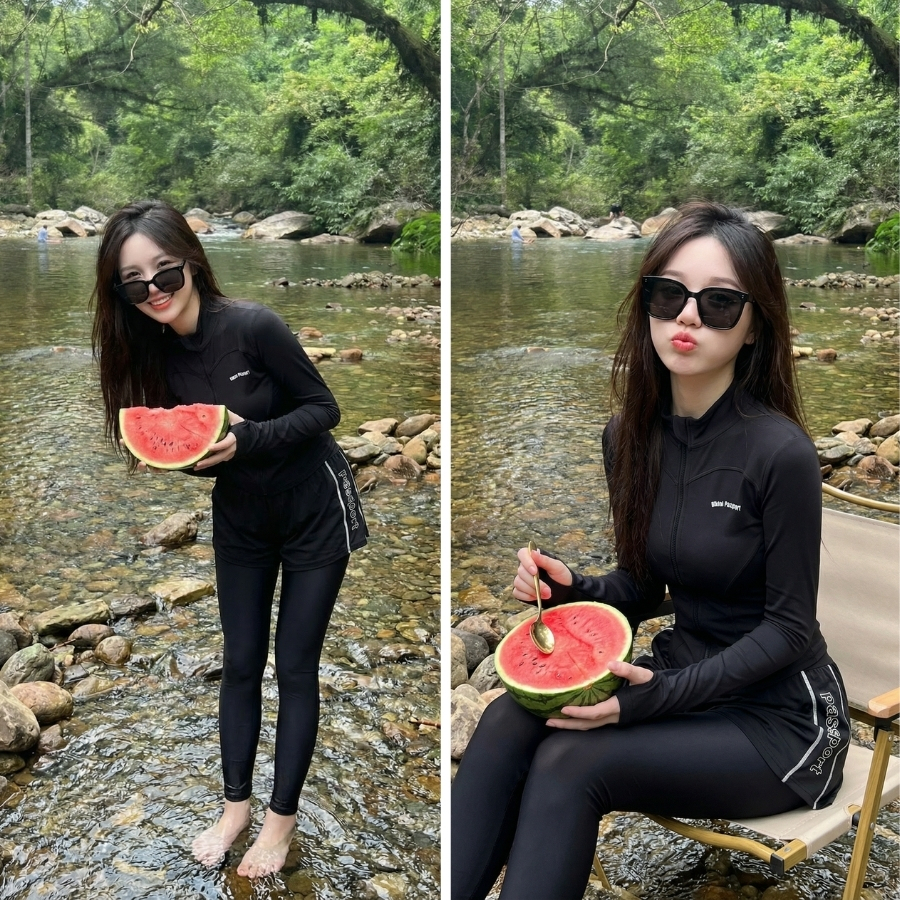 Áo bơi kín nữ tay dài có khoá chống nắng đi biển - Bikini Passport - BS525_BL | BigBuy360 - bigbuy360.vn