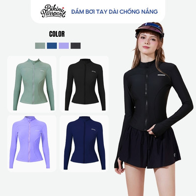 Áo bơi kín nữ tay dài có khoá chống nắng đi biển - Bikini Passport - BS525_BL