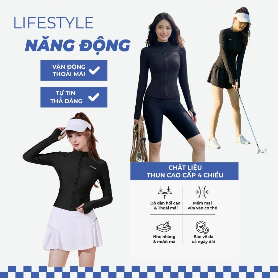 Áo bơi kín nữ tay dài có khoá chống nắng đi biển - Bikini Passport - BS525_BL | BigBuy360 - bigbuy360.vn