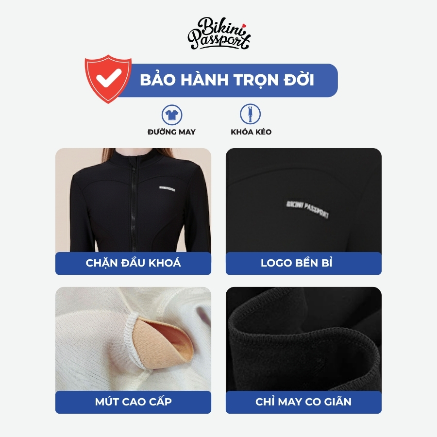 Áo bơi kín nữ tay dài có khoá chống nắng đi biển - Bikini Passport - BS525_BL | BigBuy360 - bigbuy360.vn