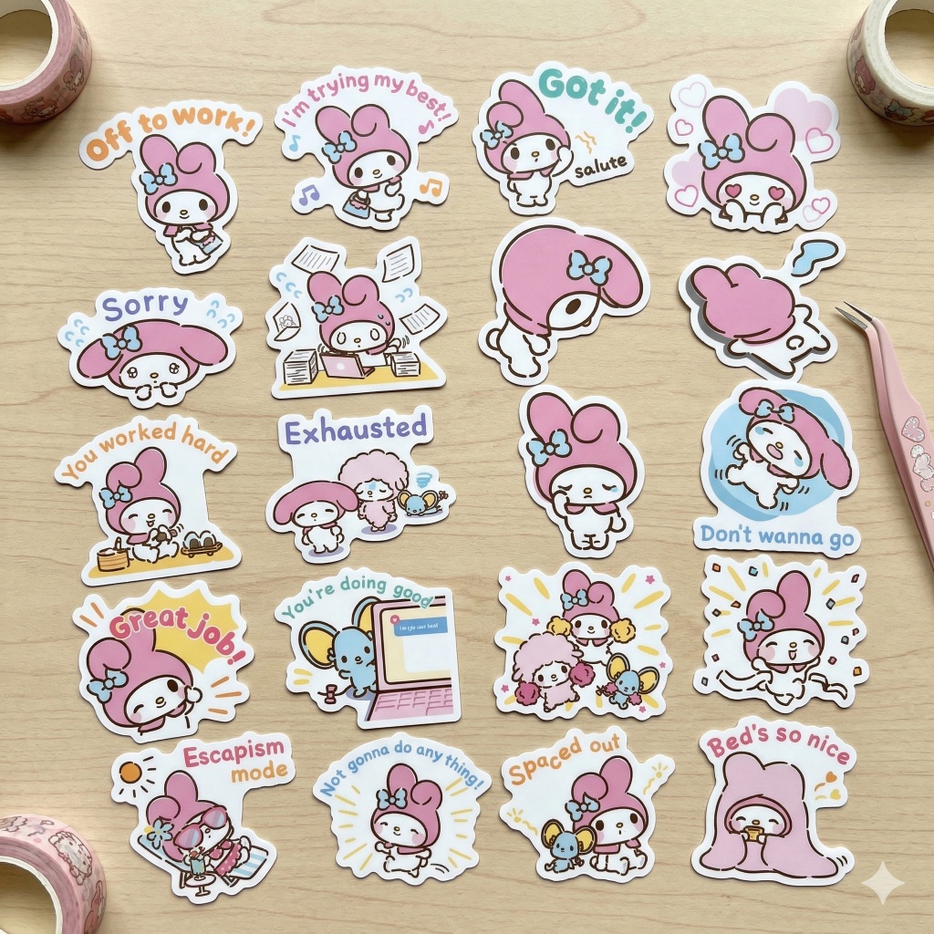 Set 40 sticker My Melody Doing my best at work CHỐNG NƯỚC TooYoo ST0028