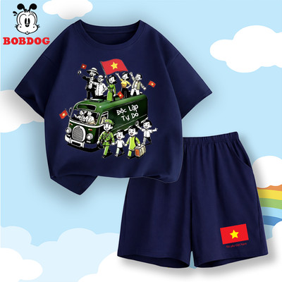 Bộ quần áo mùa hè cho bé trai BOBDOG, quần áo trẻ em vải cotton mát in hình mừng độc lập KS236-KS44
