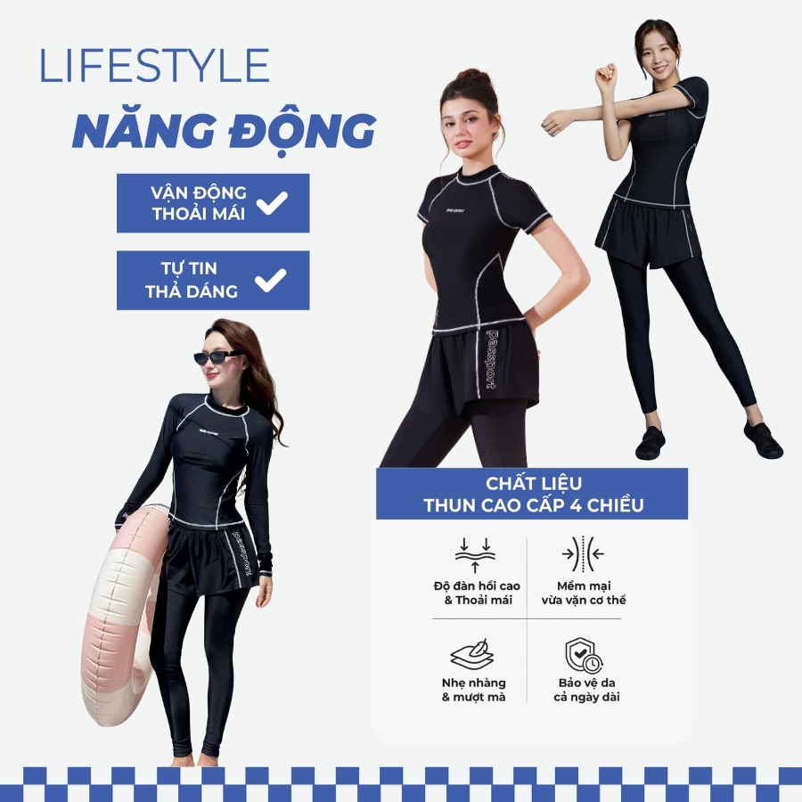 Quần bơi nữ ống dài chống nắng đi biển - Bikini Passport - BS1044_BL | BigBuy360 - bigbuy360.vn